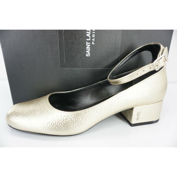 Saint Laurent Gold Leather Babies Ankle Strap Pumps Size 36.5 YSL - Picture 1 of 12